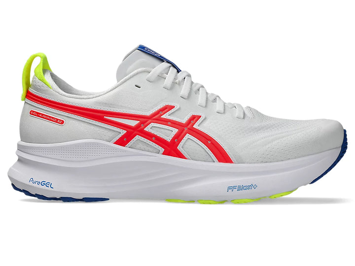 Mens ASICS Gel-Kayano 32 ATC stability running shoe in White Flash Coral