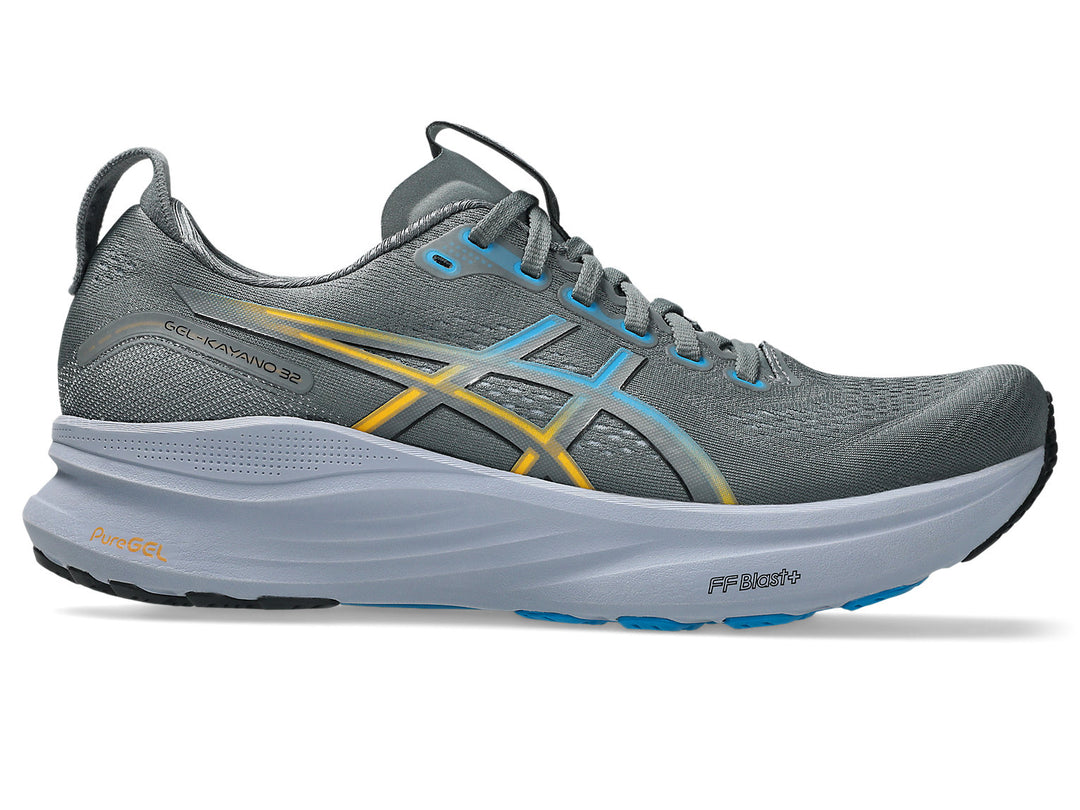 Mens ASICS Gel-Kayano 32 stability running shoe in Steel Grey Aegean Blue