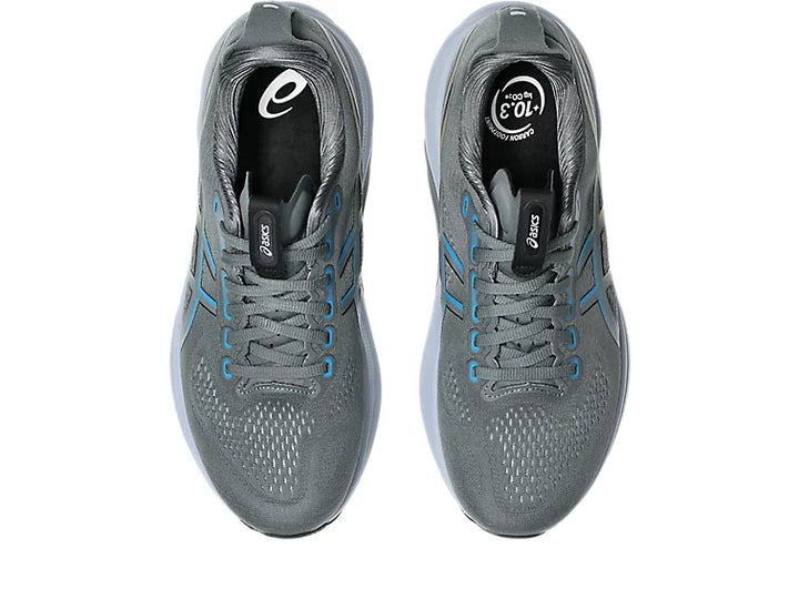 ASICS Gel-Kayano 32 mens support shoe with PureGEL heel, Steel Grey Aegean Blue