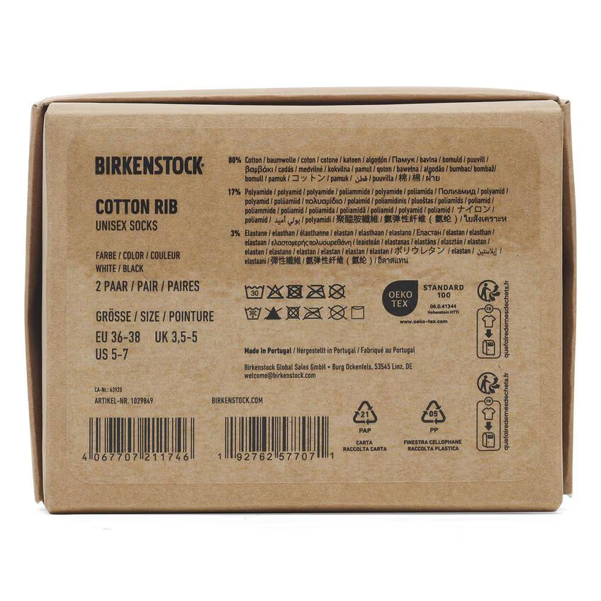 Birkenstock Unisex Cotton Rib Socks Multi Pack White Black