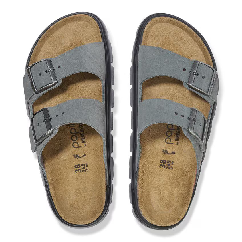 Birkenstock Women's Arizona Pap Chunky Suede Leather Basalt Gray Black 1029150 - Orleans Shoe Co.