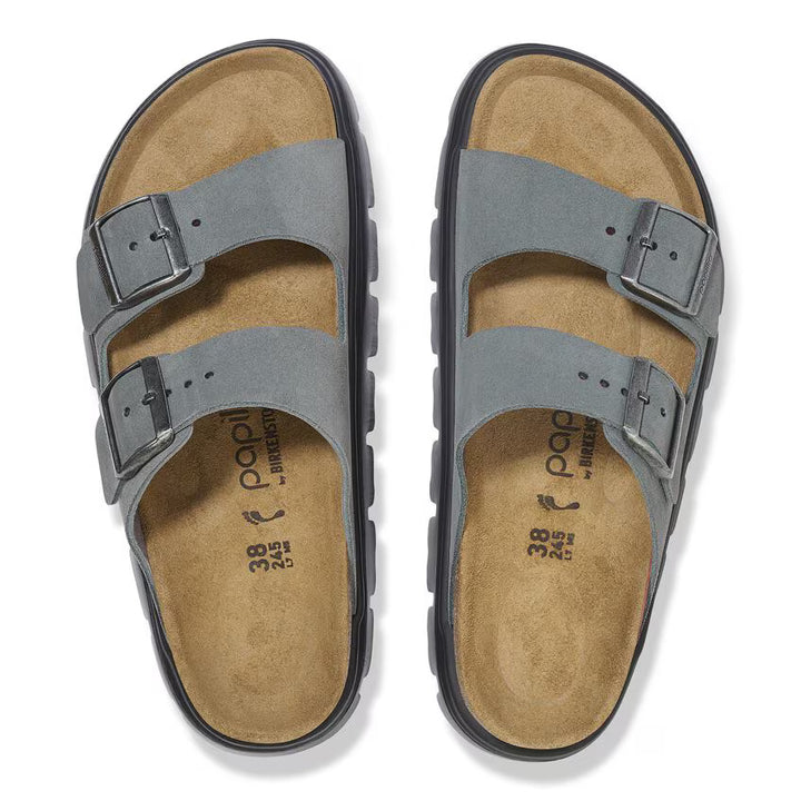 Birkenstock Women's Arizona Pap Chunky Suede Leather Basalt Gray Black 1029150 - Orleans Shoe Co.