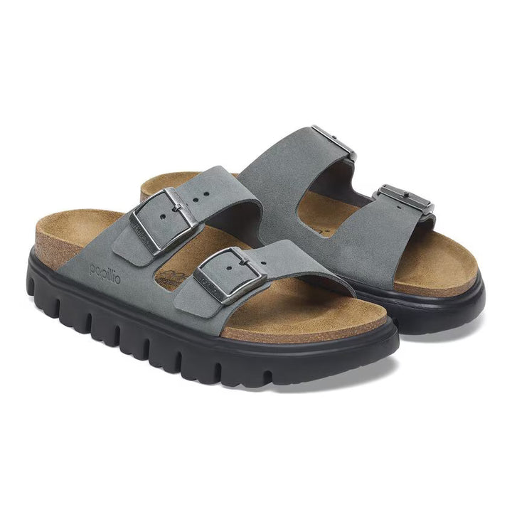 Birkenstock Women's Arizona Pap Chunky Suede Leather Basalt Gray Black 1029150 - Orleans Shoe Co.
