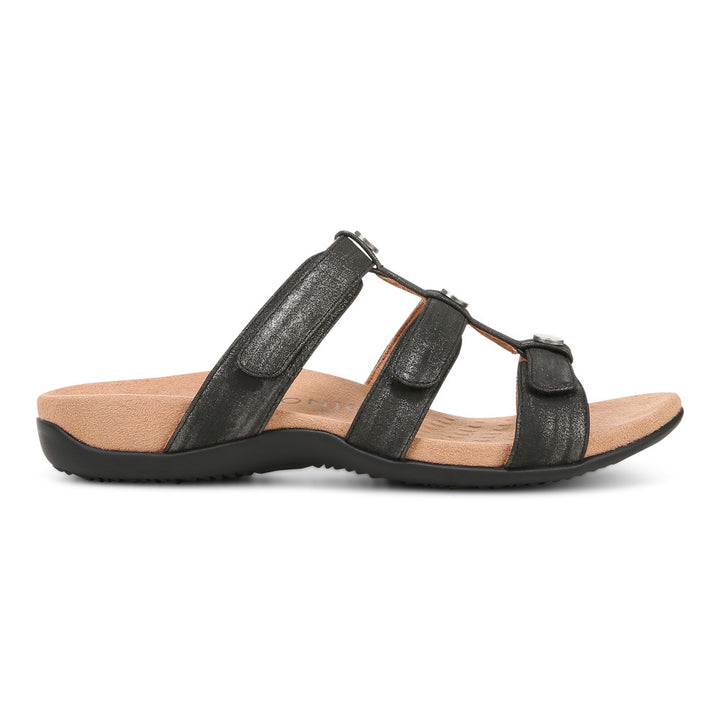 Vionic Women’s Amber Slide Sandal Black Synthetic - Orleans Shoe Co.