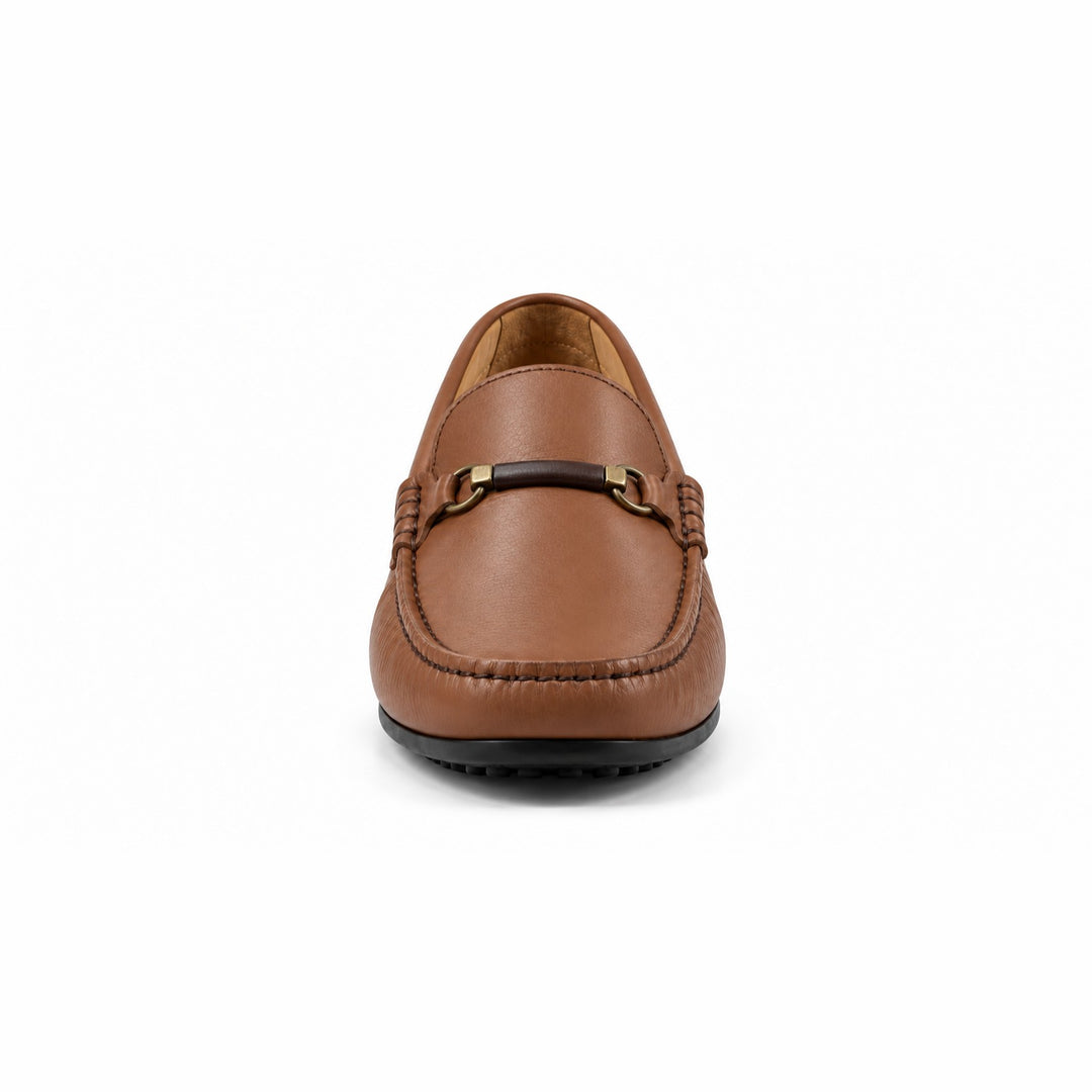 Vieux Bienville smooth tan leather loafer, front view