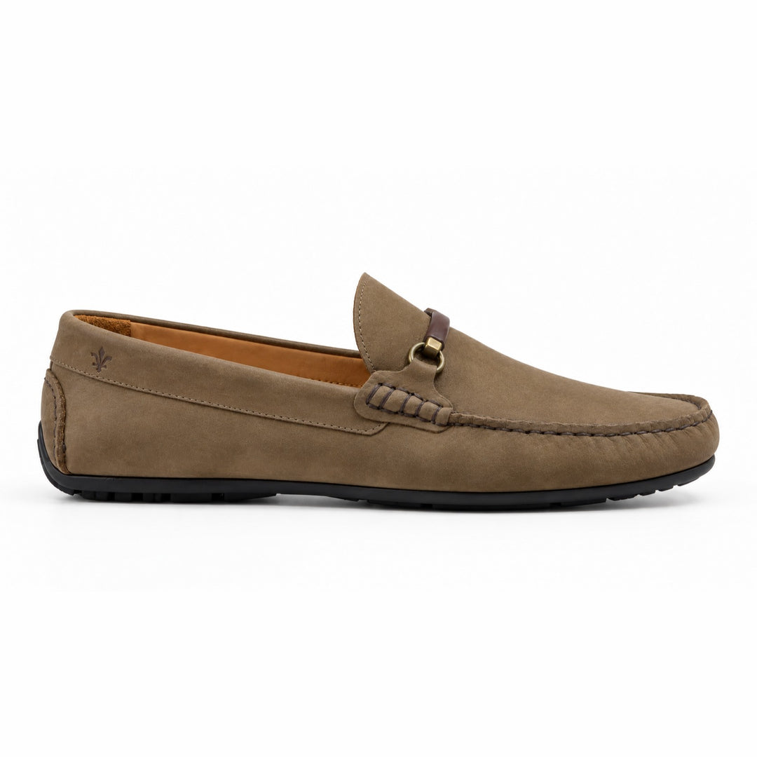 Vieux Bienville nubuck moccasin loafer, side view