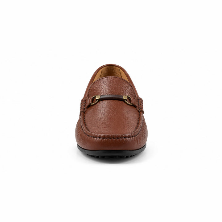 Vieux Bienville cognac tumbled leather loafer, front view