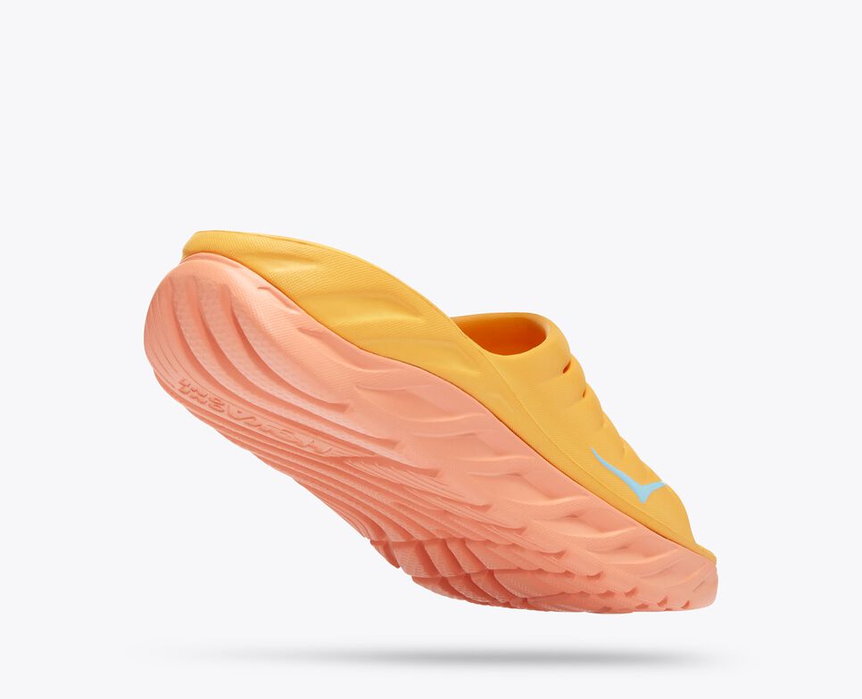 Unisex Hoka One One Ora Recovery Slide Amber Yellow Shell Coral - Orleans Shoe Co.