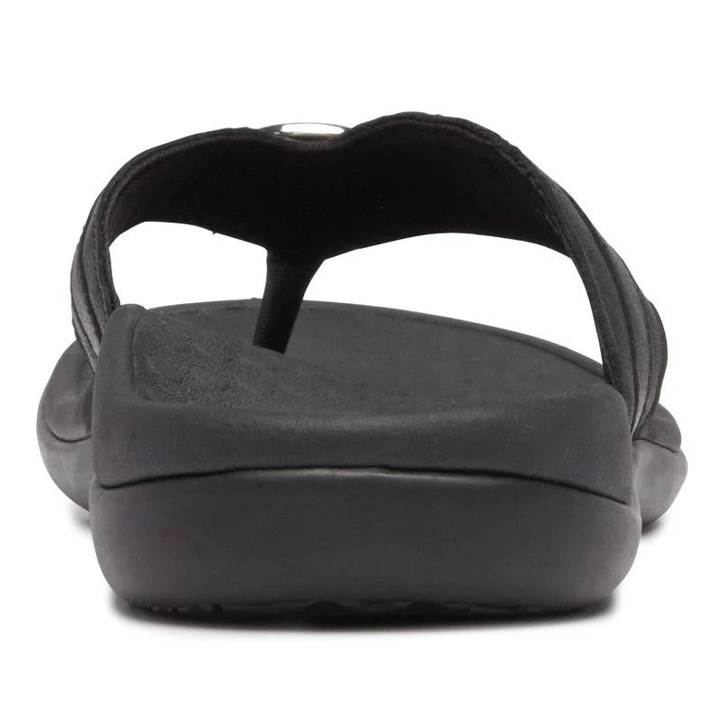 Vionic Women’s Aloe Black Leather Sandal - Orleans Shoe Co.