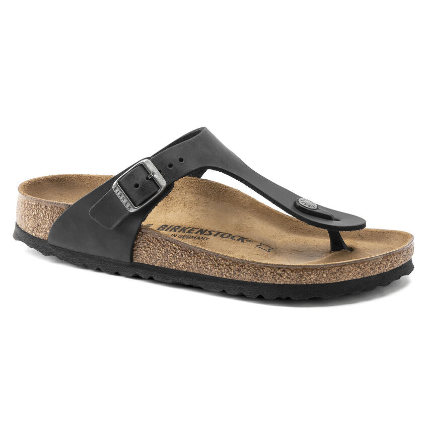 Women's Birkenstock Gizeh Black Oiled Leather - Orleans Shoe Co.