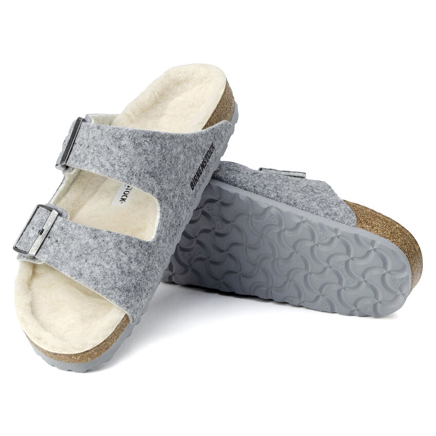 Women's Birkenstock Arizona Rivet Wool Felt Light Grey - Orleans Shoe Co.