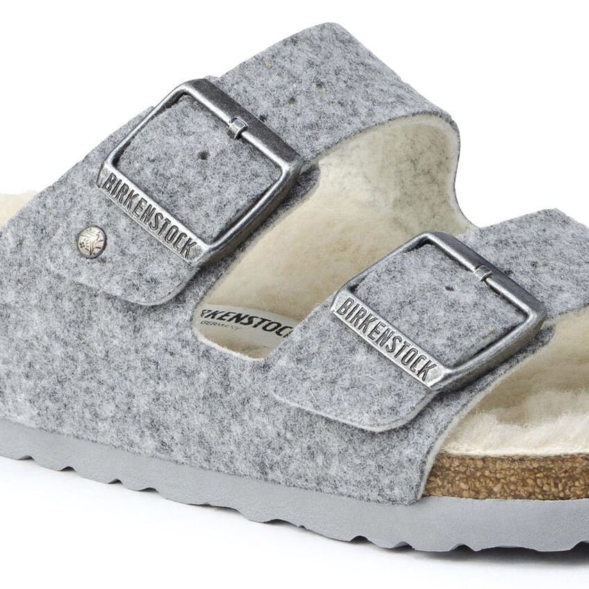Women's Birkenstock Arizona Rivet Wool Felt Light Grey - Orleans Shoe Co.