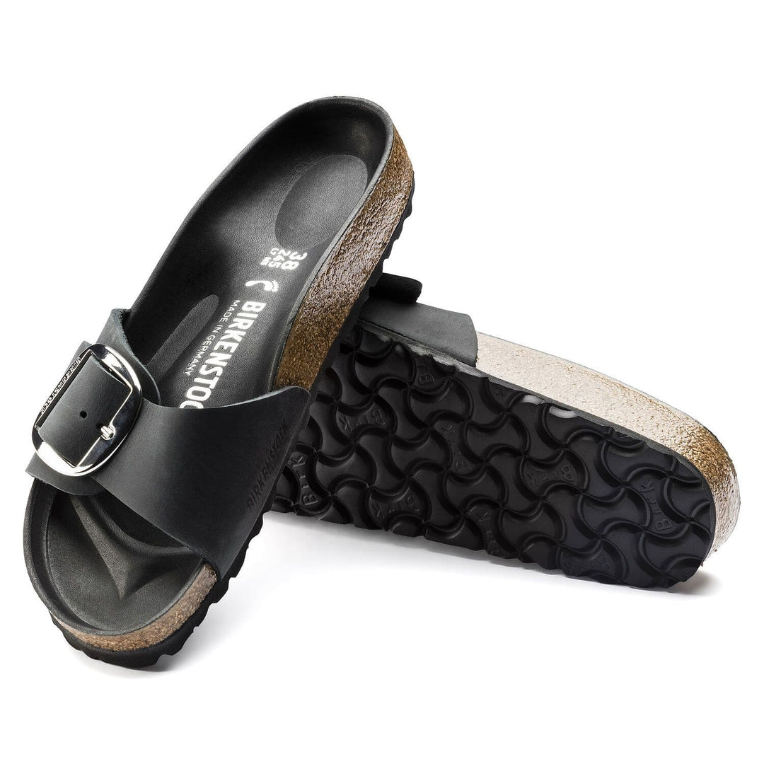 Women's Madrid Big Buckle Black Sandal - Orleans Shoe Co.