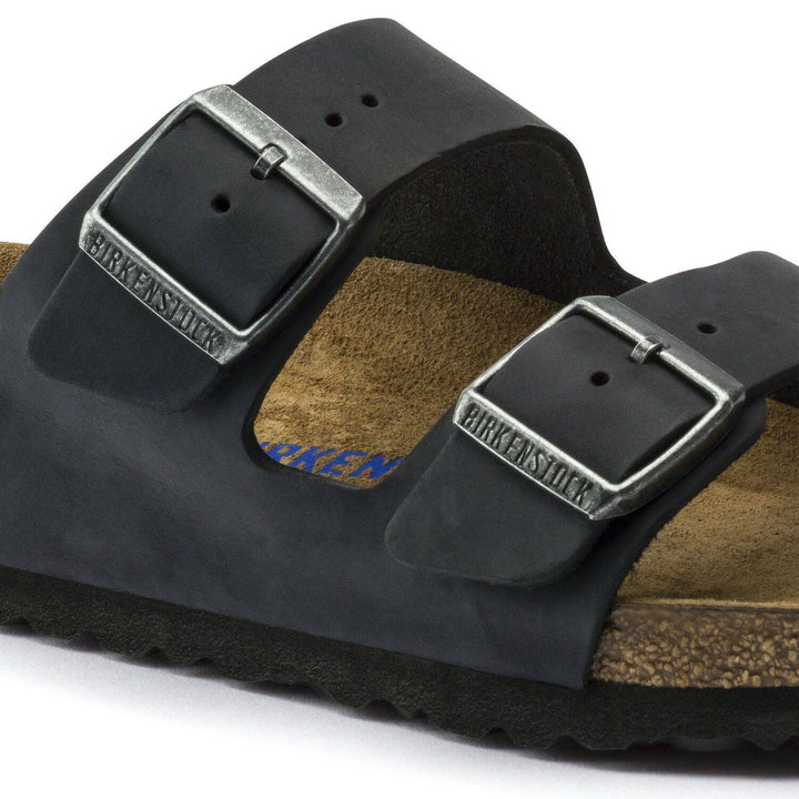 Arizona Black Oiled Leather Soft Footbed Sandal - Orleans Shoe Co.