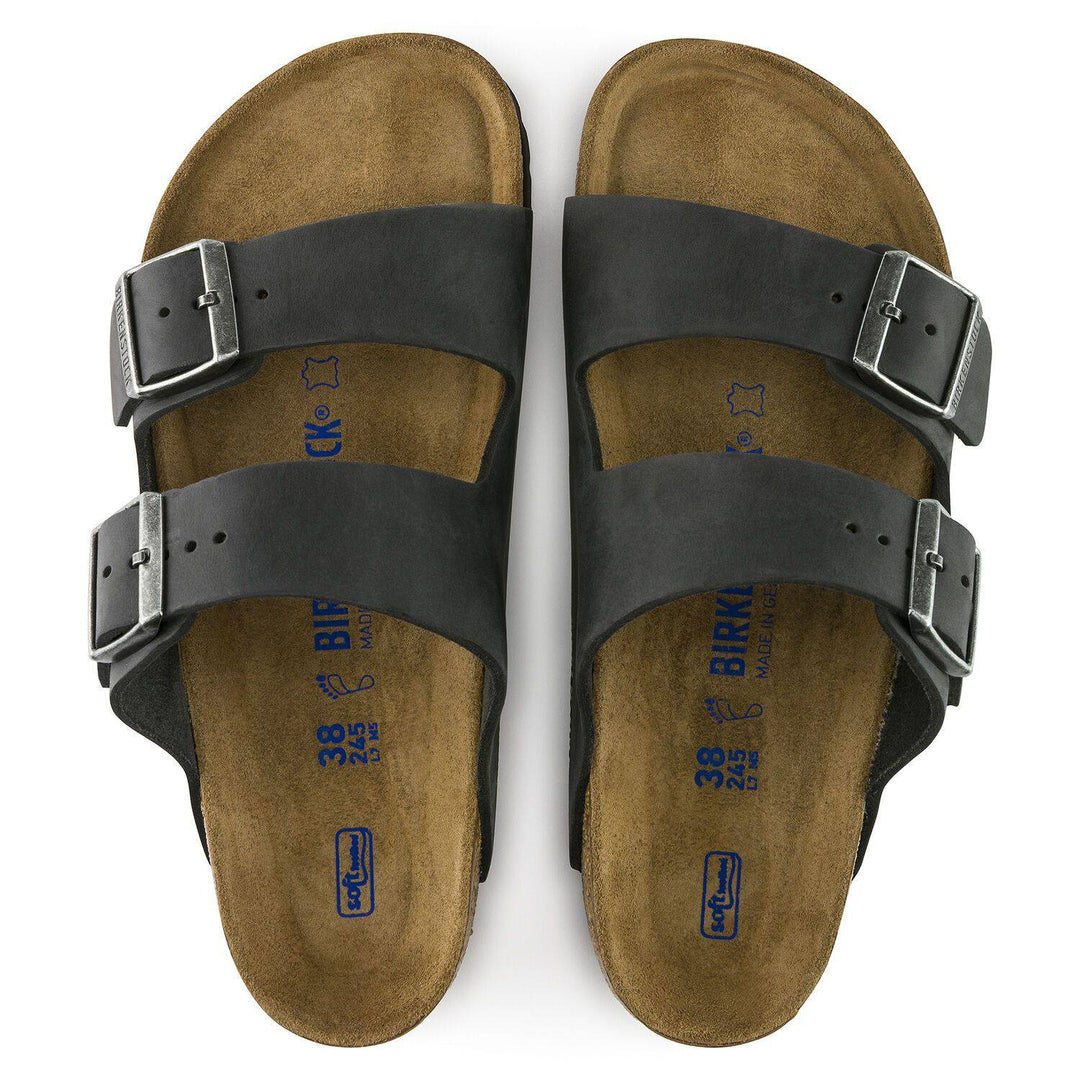 Arizona Black Oiled Leather Soft Footbed Sandal - Orleans Shoe Co.