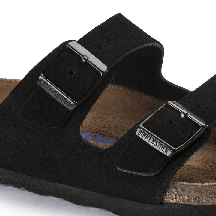 Arizona Black Suede Soft Footbed Sandal - Orleans Shoe Co.