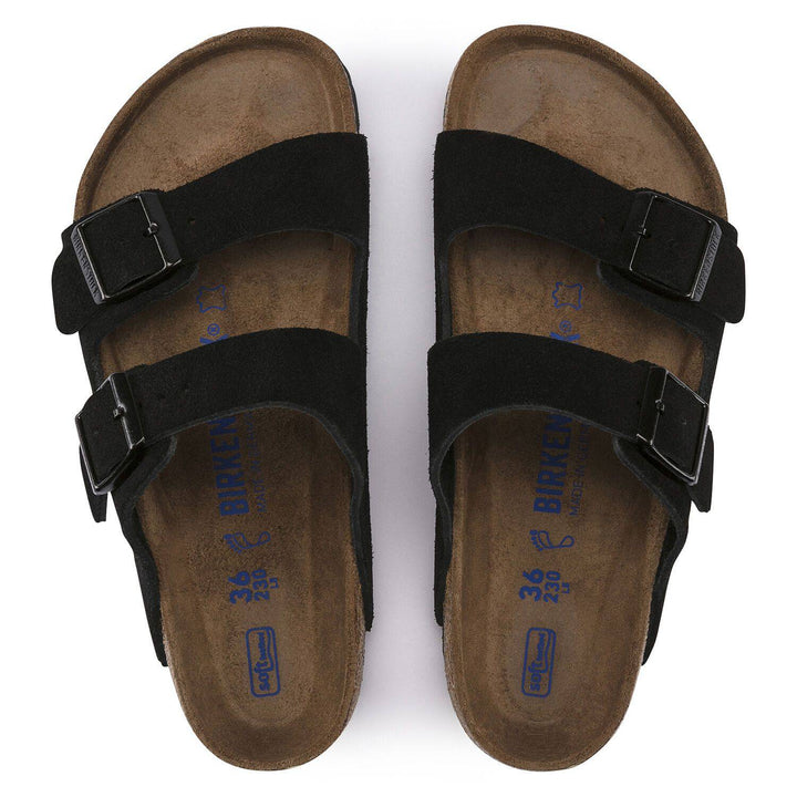 Arizona Black Suede Soft Footbed Sandal - Orleans Shoe Co.