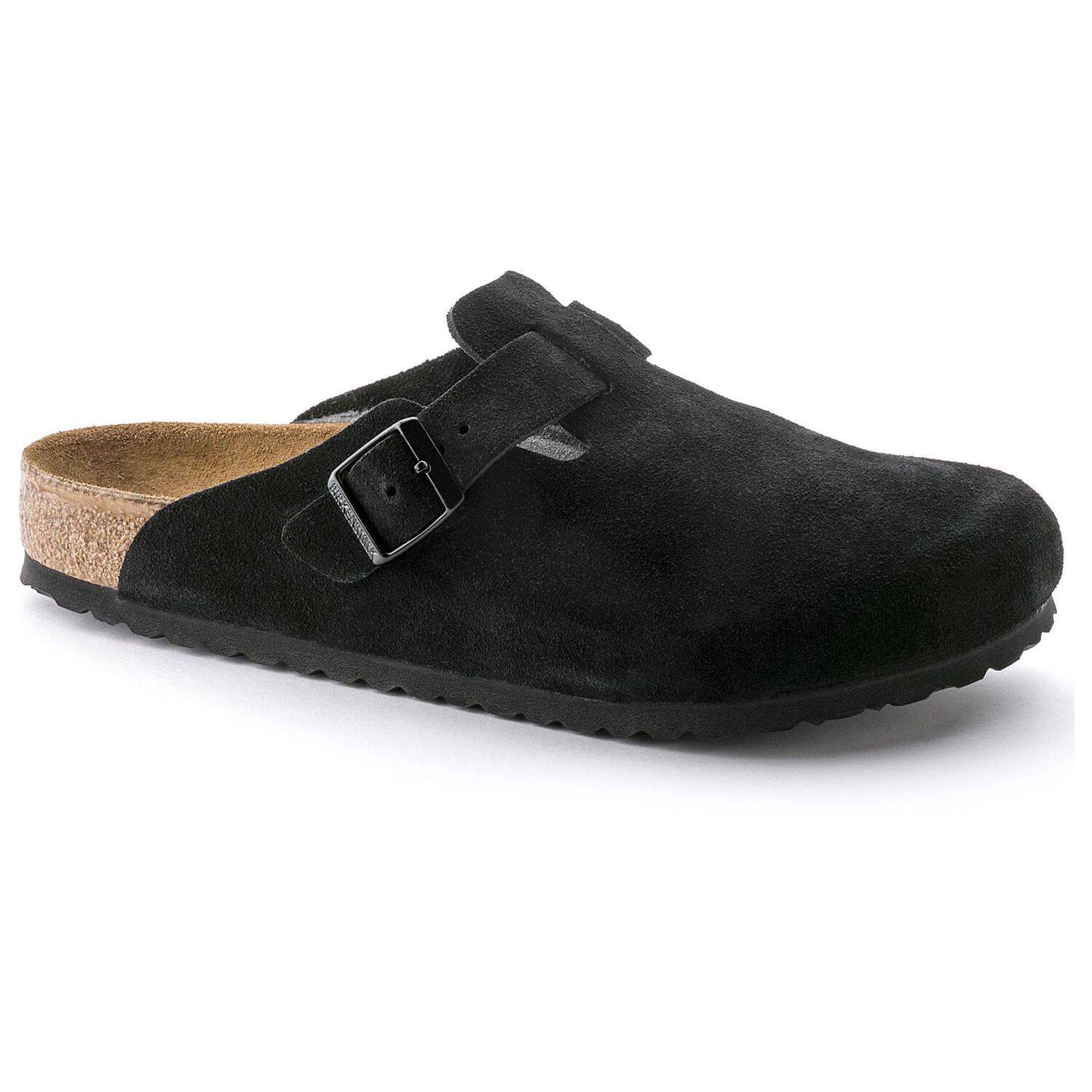 Birkenstock Boston Black Suede Soft Footbed Sandal 0660471/0660473