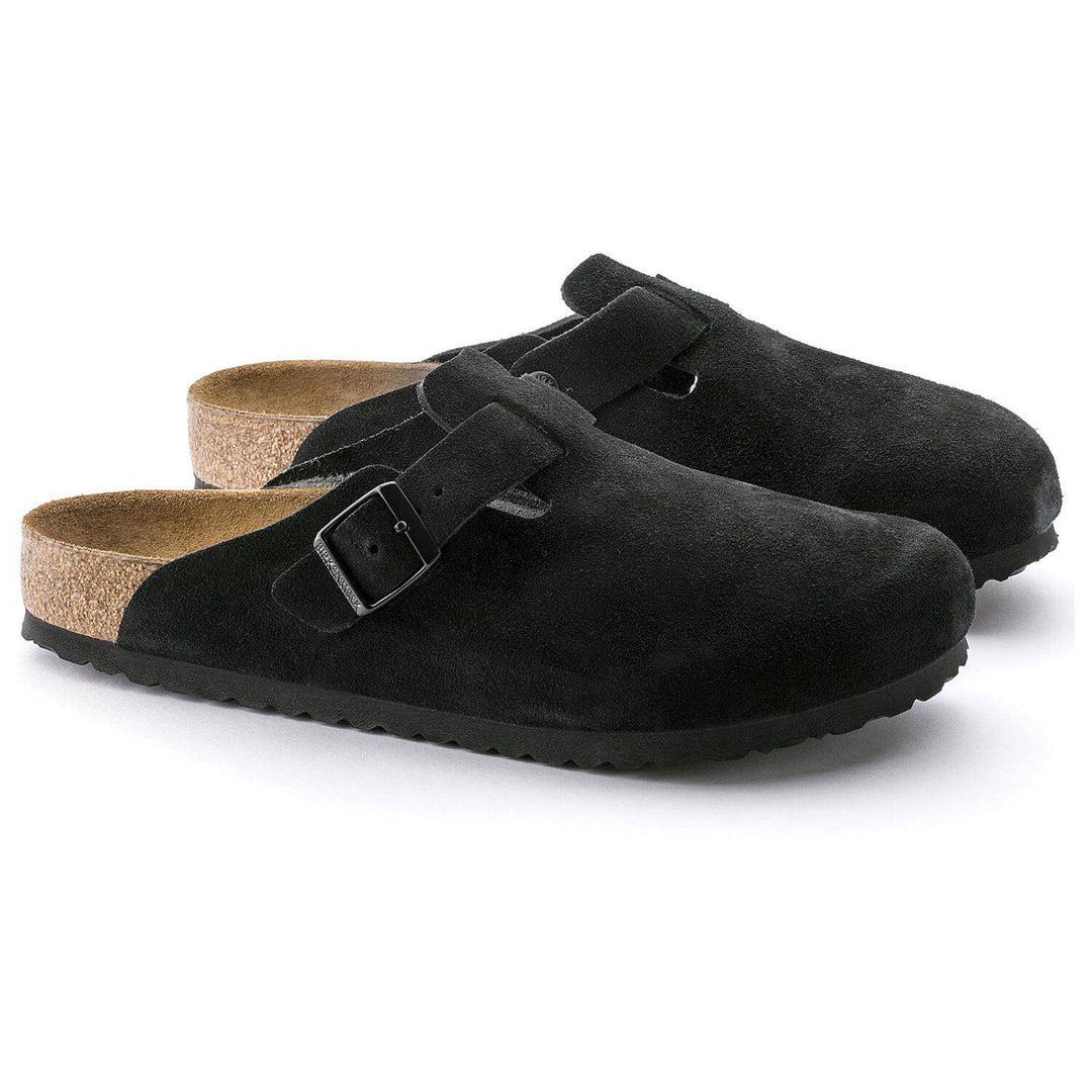 Boston Black Suede Soft Footbed Sandal - Orleans Shoe Co.