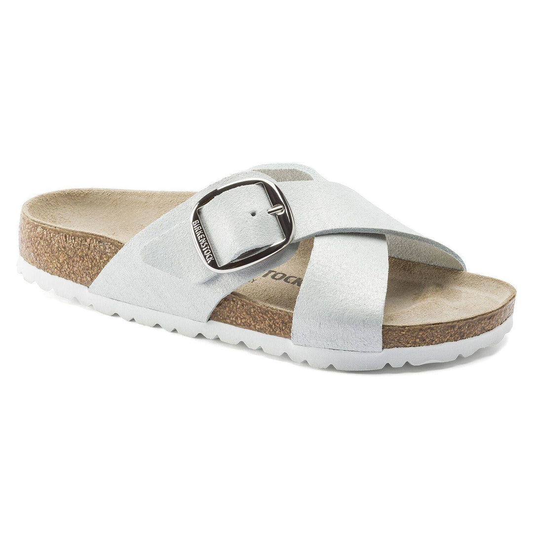 Siena Big Buckle Suede Washed Metallic White - Orleans Shoe Co.