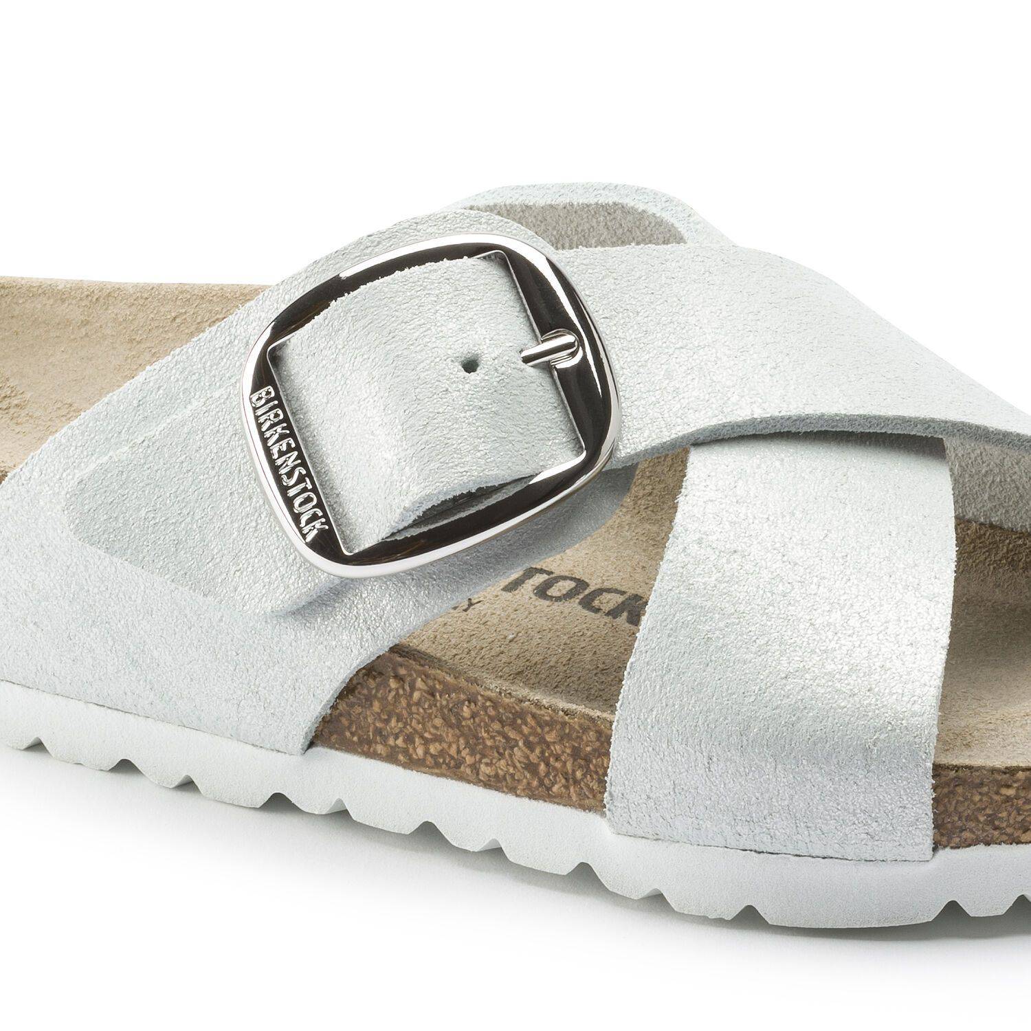 Birkenstock Women's Siena Big Buckle Suede Washed Metallic White