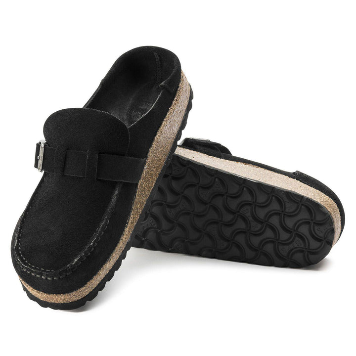 Women's Buckley Black Suede Leather Clogs - Orleans Shoe Co.