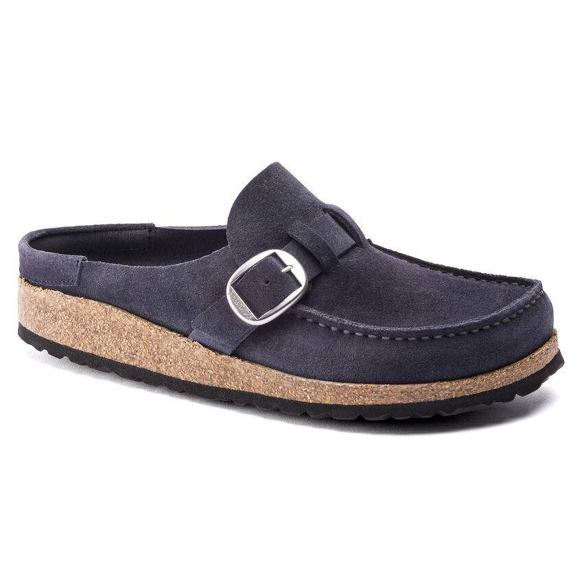 Women's Buckley Navy Suede Leather Clogs - Orleans Shoe Co.