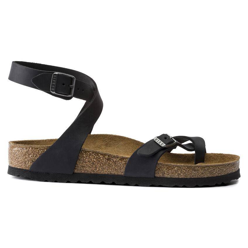 Women's Yara Black Oiled Leather Ankle Strap Sandal - Orleans Shoe Co.