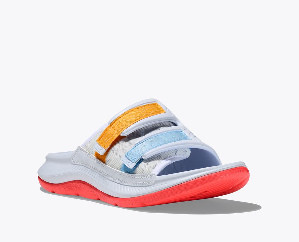Hoka One One Unisex Ora Luxe Recovery Slide Adjustable White Camillia - Orleans Shoe Co.