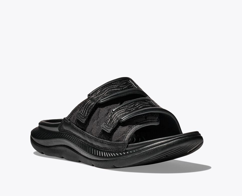 Hoka One One Unisex Ora Luxe Recovery Slide Adjustable  Black Black - Orleans Shoe Co.