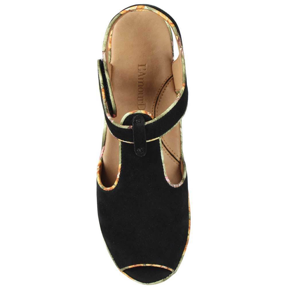 Women's Almika Black Nubuck T-Strap Sandal - Orleans Shoe Co.