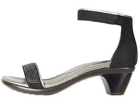 Women's Progress Black Velvet Nubuck/Mirror Leather/Metal Rivets Ankle Strap Sandal - Orleans Shoe Co.