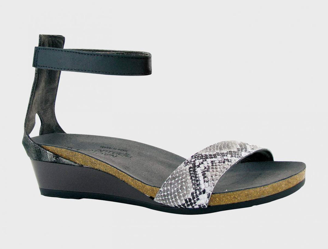 Pixie Grey Cobra Leather / Onyx Leather Wedge - Orleans Shoe Co.
