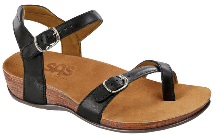 Women's SAS Pampa Toe Loop Sandal Black - Orleans Shoe Co.