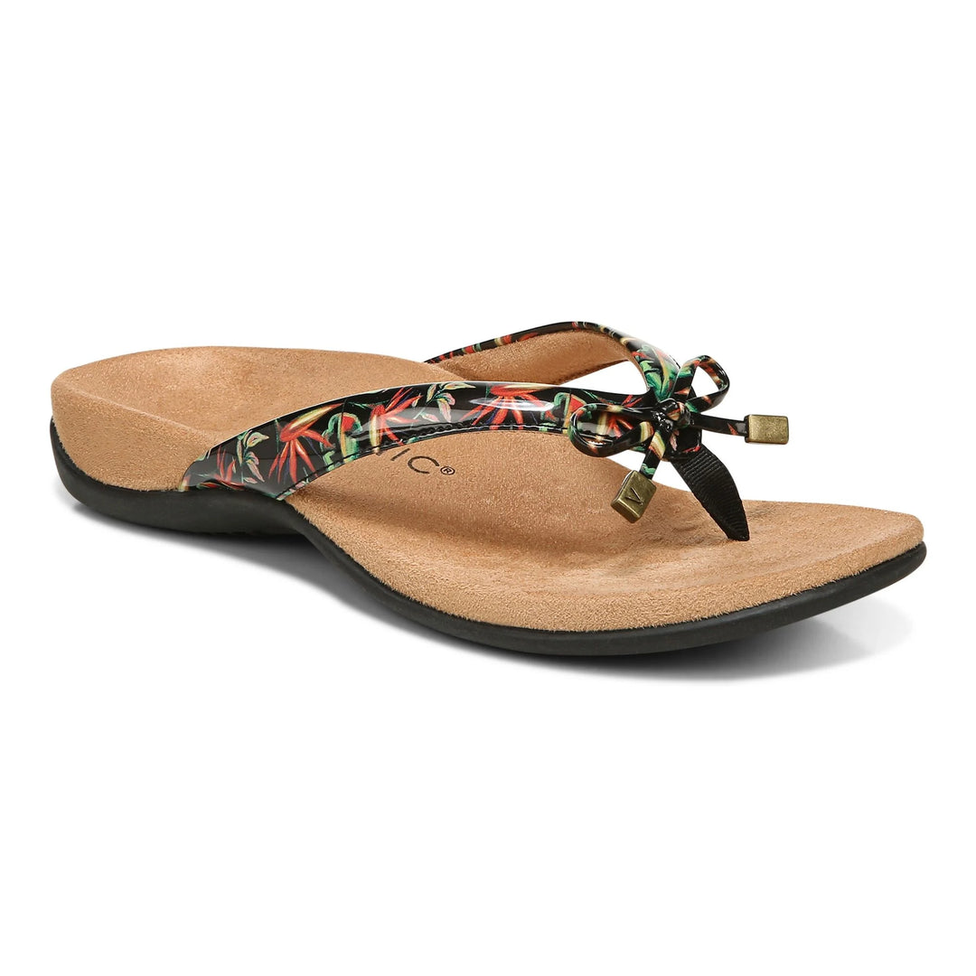 Women's Vionic Bella II Toe Post Sandal Black Tropical - Orleans Shoe Co.